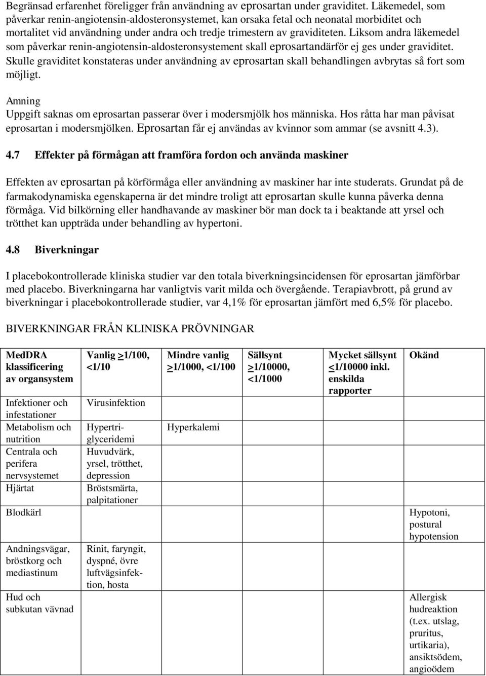 Liksom andra läkemedel som påverkar renin-angiotensin-aldosteronsystement skall eprosartandärför ej ges under graviditet.