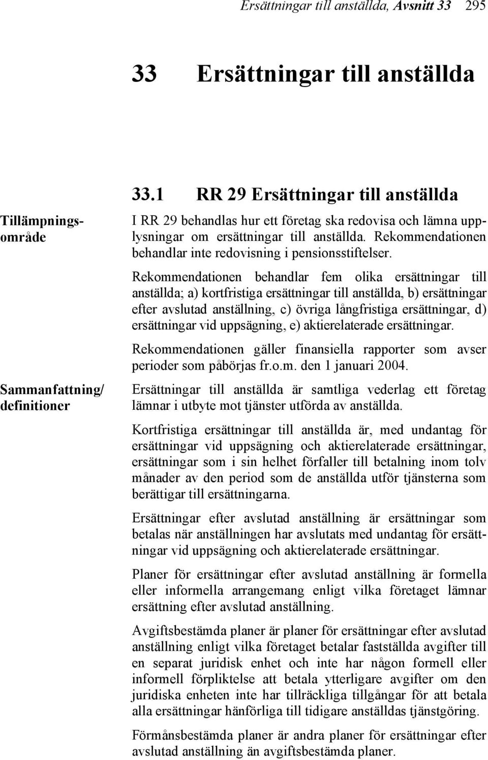 Rekommendationen behandlar inte redovisning i pensionsstiftelser.