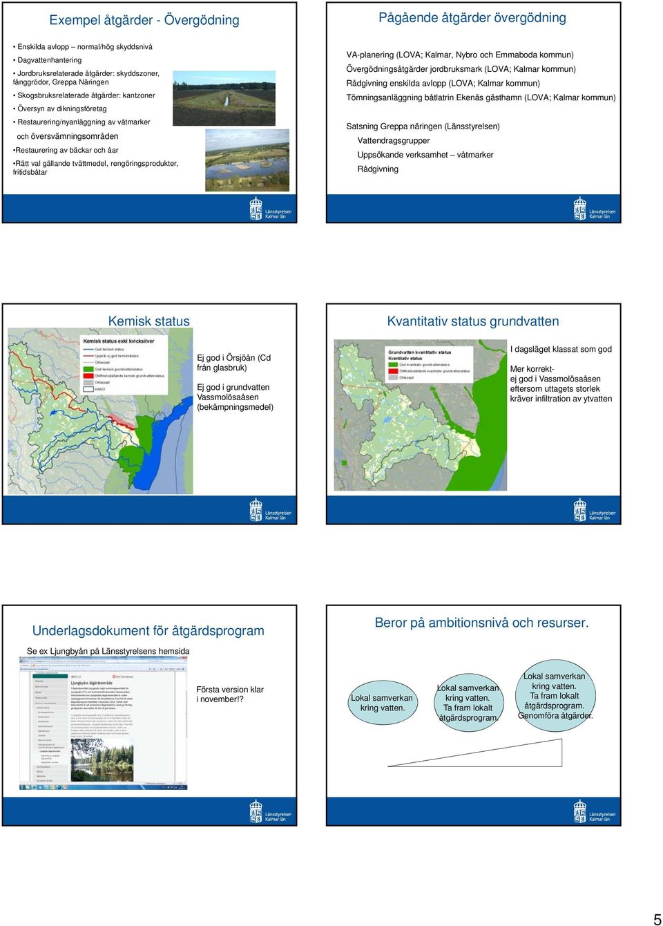 rengöringsprodukter, fritidsbåtar VA-planering (LOVA; Kalmar, Nybro och Emmaboda kommun) Övergödningsåtgärder jordbruksmark (LOVA; Kalmar kommun) Rådgivning enskilda avlopp (LOVA; Kalmar kommun)