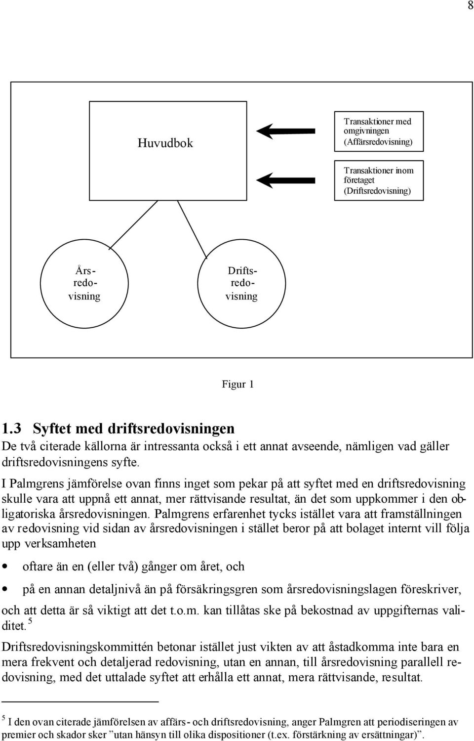 I Palmgrens jämförelse ovan finns inge som pekar på a syfe med en drifsredovisning skulle vara a uppnå e anna, mer rävisande resula, än de som uppkommer i den obligaoriska årsredovisningen.