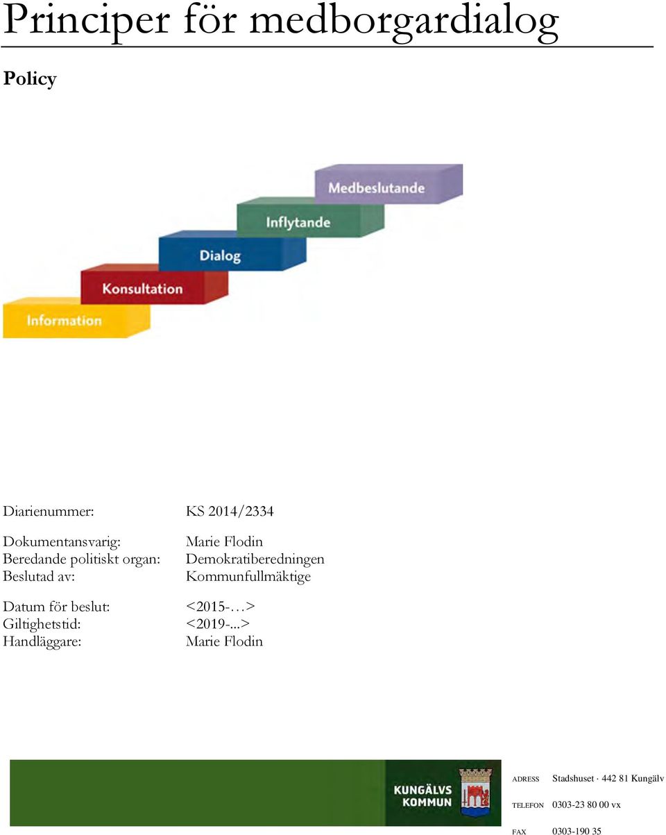 Kommunfullmäktige Datum för beslut: <2015- > Giltighetstid: <2019-.