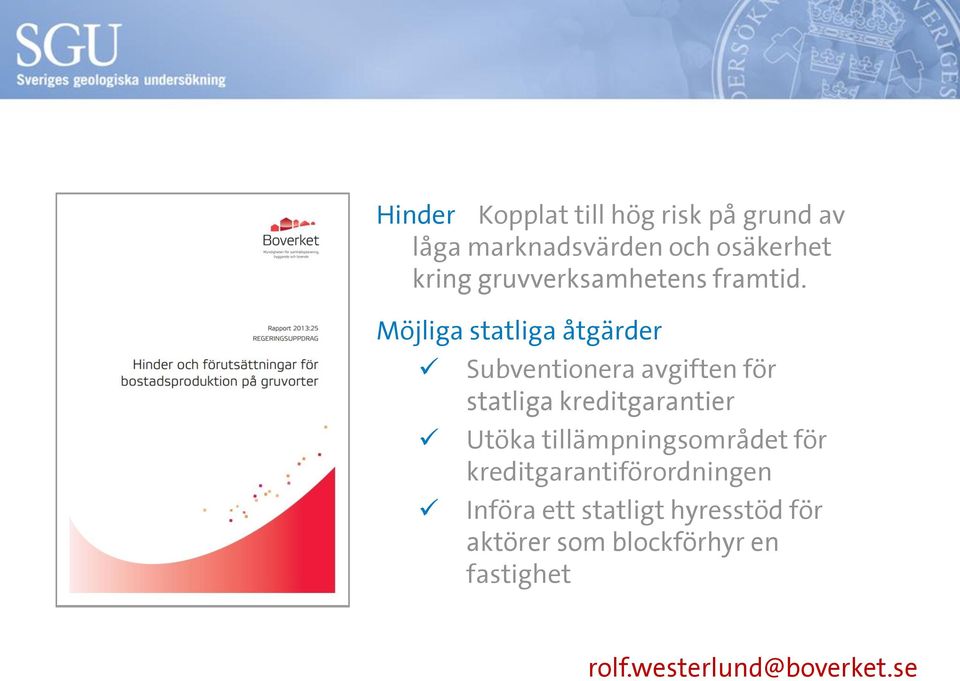 Möjliga statliga åtgärder Subventionera avgiften för statliga kreditgarantier Utöka