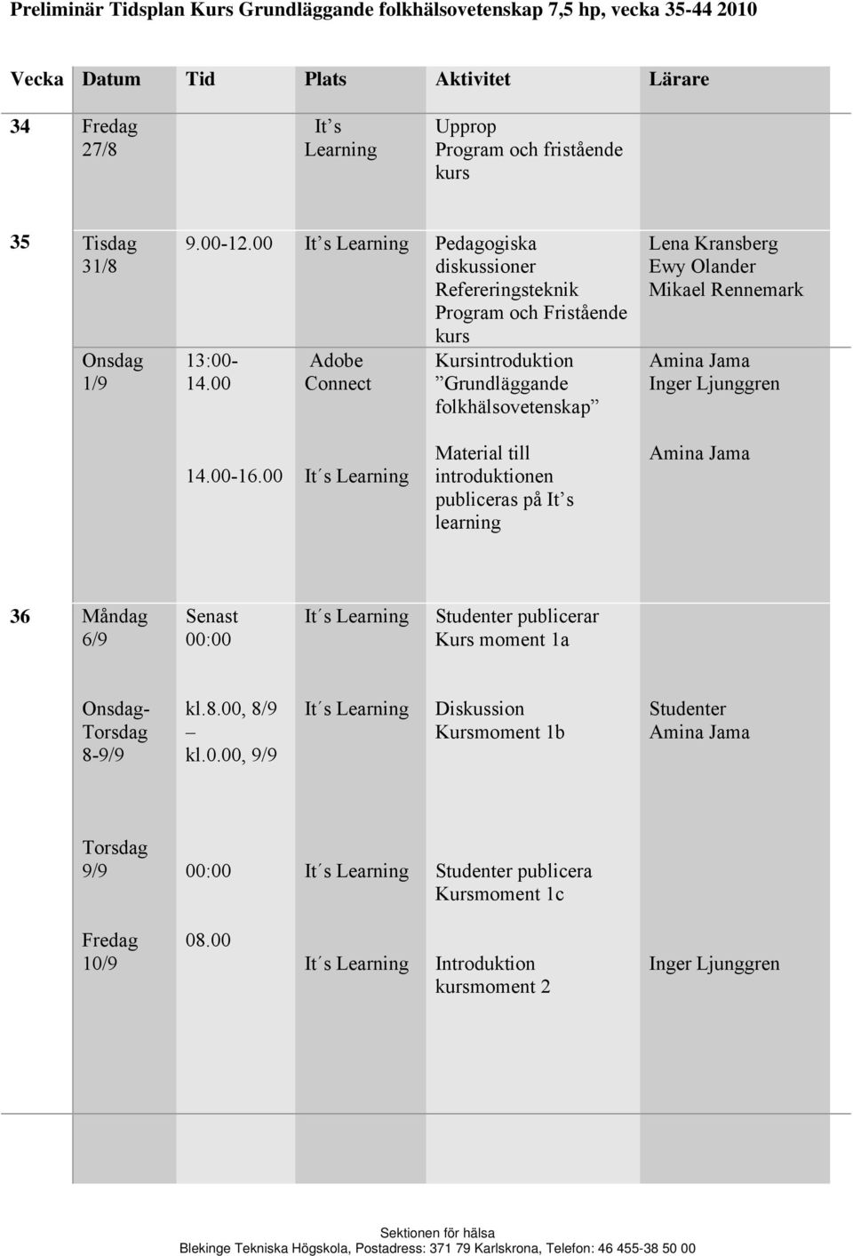 00 Adobe Connect Kursintroduktion Grundläggande folkhälsovetenskap Lena Kransberg Ewy Olander 14.00-16.