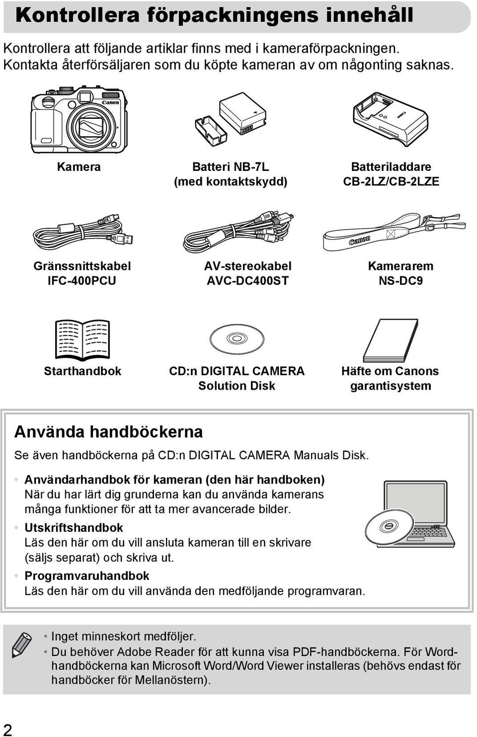 Canons garantisystem Använda handböckerna Se även handböckerna på CD:n DIGITAL CAMERA Manuals Disk.