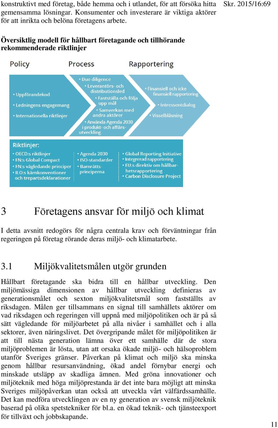 förväntningar från regeringen på företag rörande deras miljö- och klimatarbete. 3.1 Miljökvalitetsmålen utgör grunden Hållbart företagande ska bidra till en hållbar utveckling.