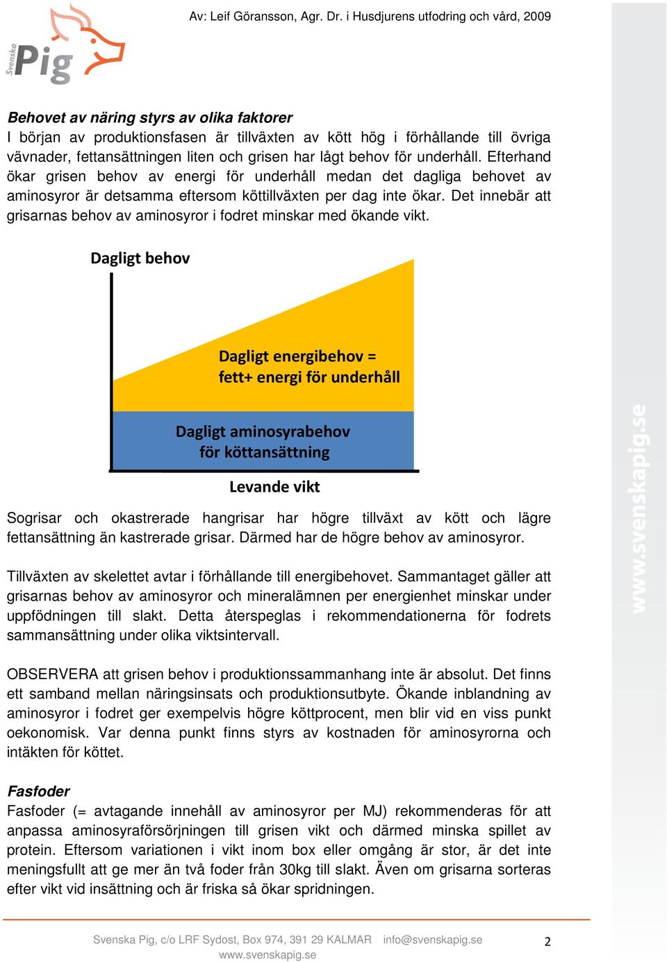 Det innebär att grisarnas behov av aminosyror i fodret minskar med ökande vikt.