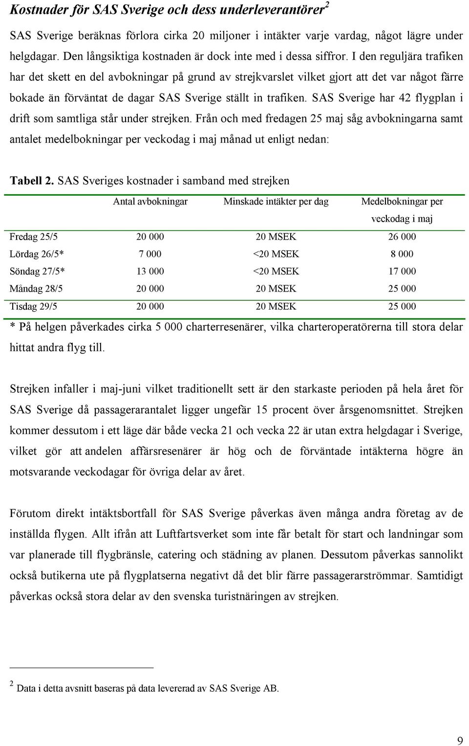 I den reguljära trafiken har det skett en del avbokningar på grund av strejkvarslet vilket gjort att det var något färre bokade än förväntat de dagar SAS Sverige ställt in trafiken.