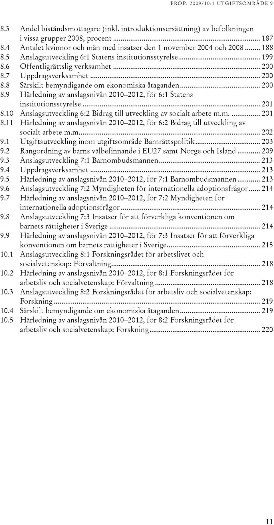 .. 201 8.10 Anslagsutveckling 6:2 Bidrag till utveckling av socialt arbete m.m.... 201 8.11 Härledning av anslagsnivån 2010 2012, för 6:2 Bidrag till utveckling av socialt arbete m.m... 202 9.