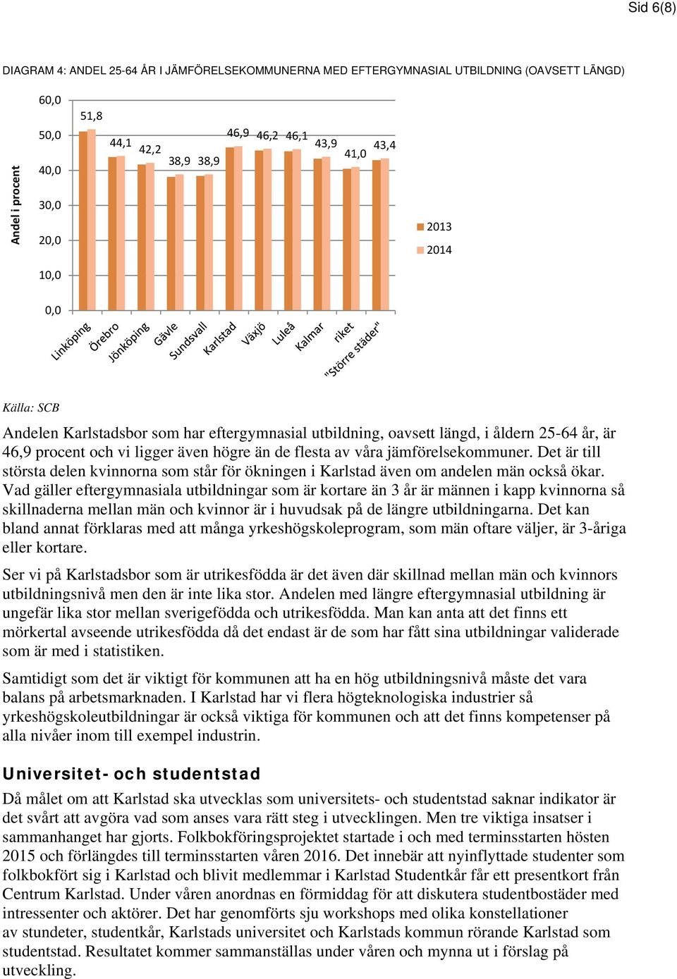 jämförelsekommuner. Det är till största delen kvinnorna som står för ökningen i Karlstad även om andelen män också ökar.