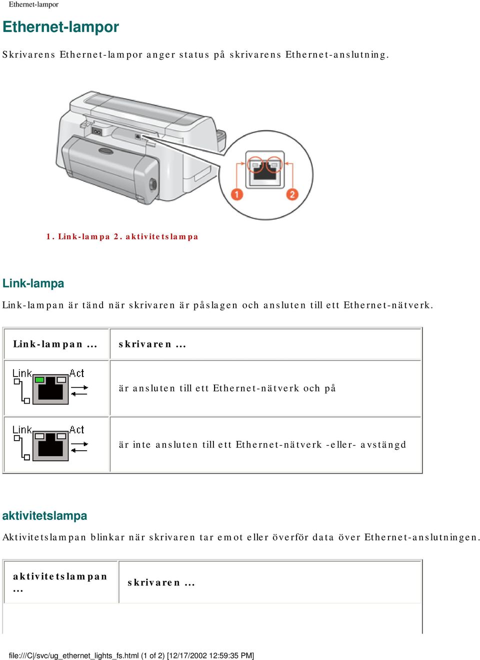 är påslagen och ansluten till ett Ethernet-nätverk. Link-lampan... skrivaren.