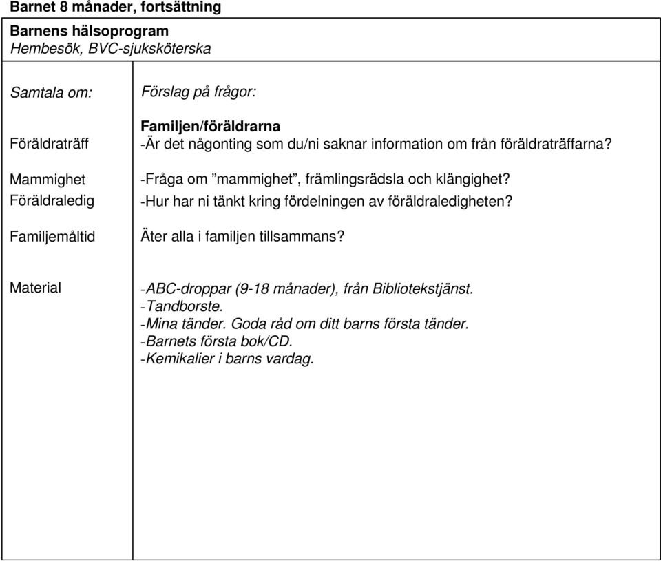 -Fråga om mammighet, främlingsrädsla och klängighet? -Hur har ni tänkt kring fördelningen av föräldraledigheten? Äter alla i familjen tillsammans?