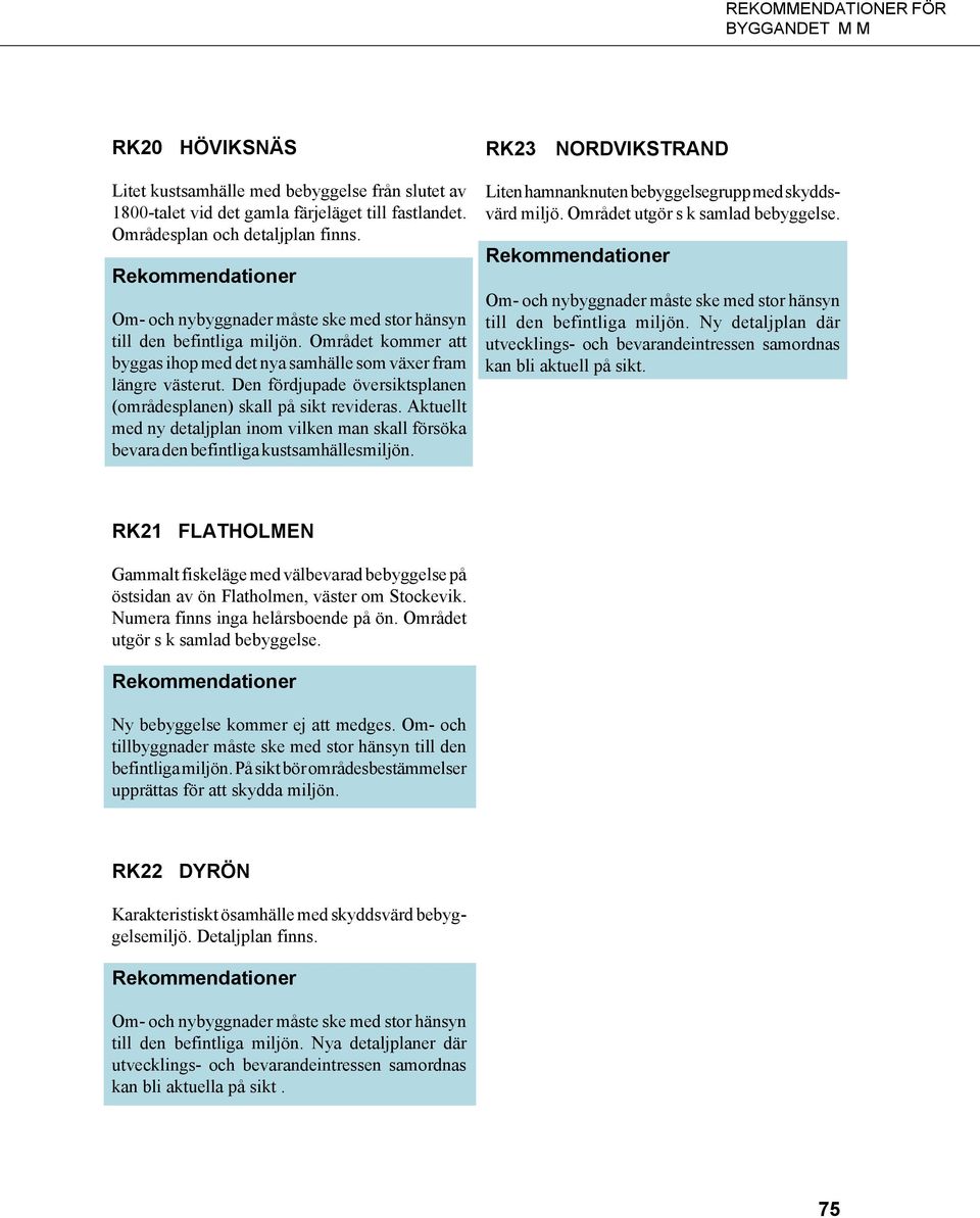 Den fördjupade översiktsplanen (områdesplanen) skall på sikt revideras. Aktuellt med ny detaljplan inom vilken man skall försöka bevara den befintliga kustsamhällesmiljön.