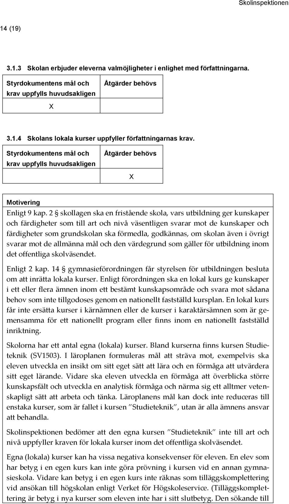 om skolan även i övrigt svarar mot de allmänna mål och den värdegrund som gäller för utbildning inom det offentliga skolväsendet. Enligt 2 kap.