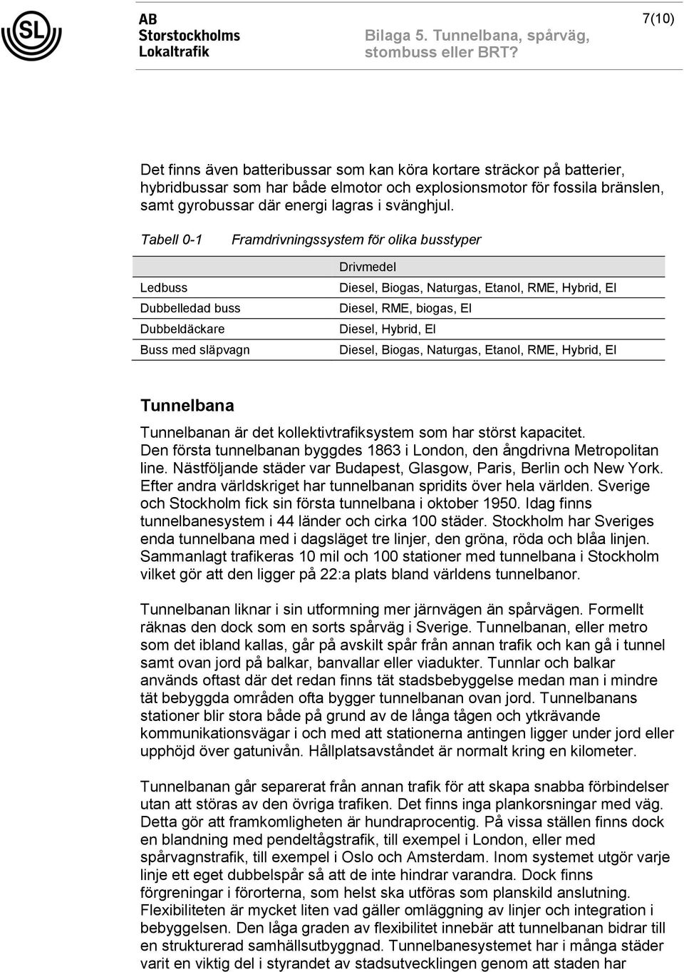 Tabell 0-1 Framdrivningssystem för olika busstyper Ledbuss Dubbelledad buss Dubbeldäckare Buss med släpvagn Drivmedel Diesel, Biogas, Naturgas, Etanol, RME, Hybrid, El Diesel, RME, biogas, El Diesel,