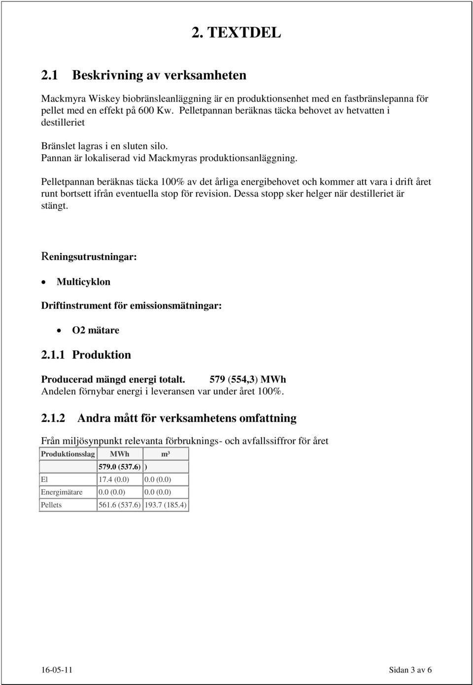 Pelletpannan beräknas täcka 100% av det årliga energibehovet och kommer att vara i drift året runt bortsett ifrån eventuella stop för revision. Dessa stopp sker helger när destilleriet är stängt.