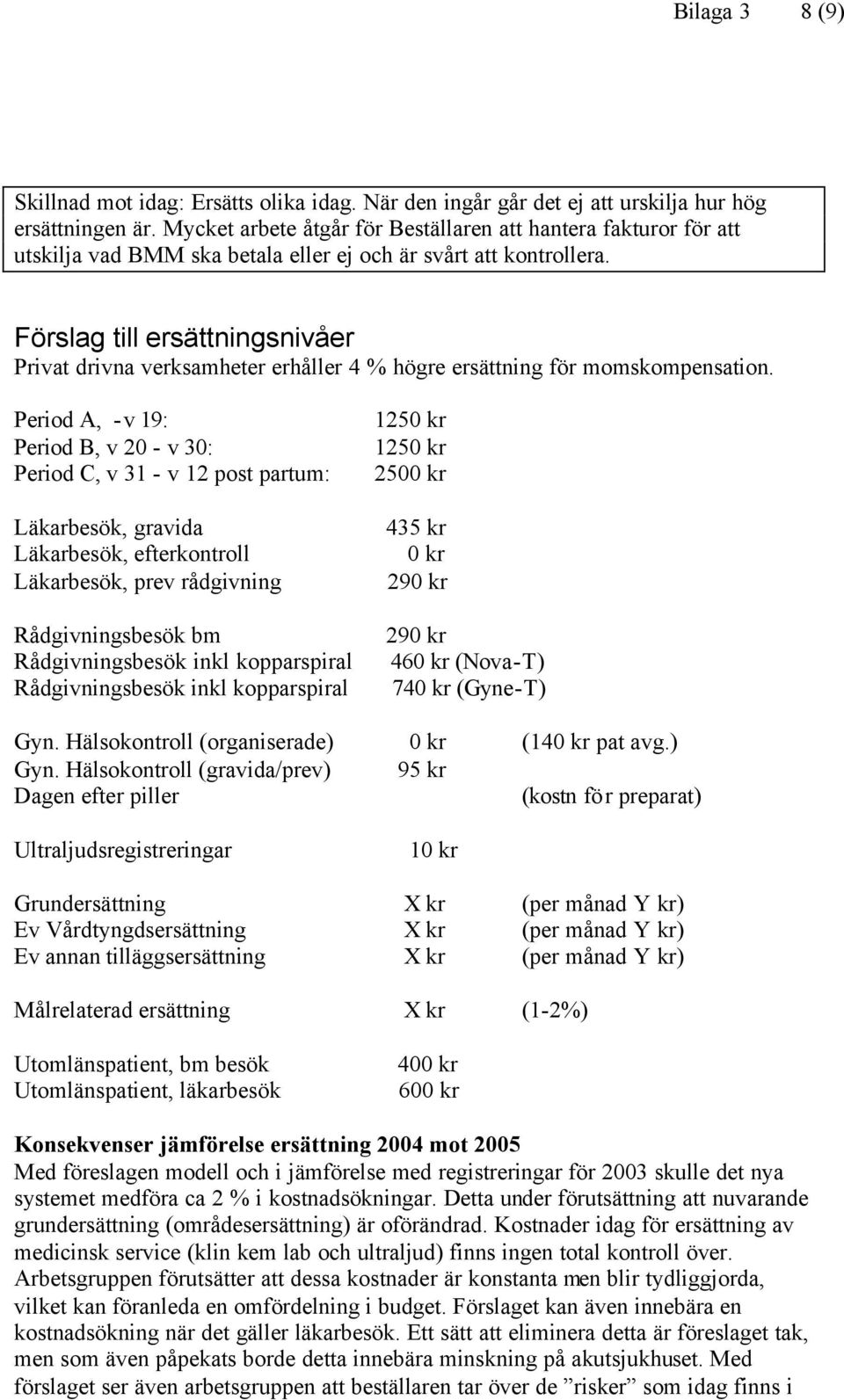 Förslag till ersättningsnivåer Privat drivna verksamheter erhåller 4 % högre ersättning för momskompensation.