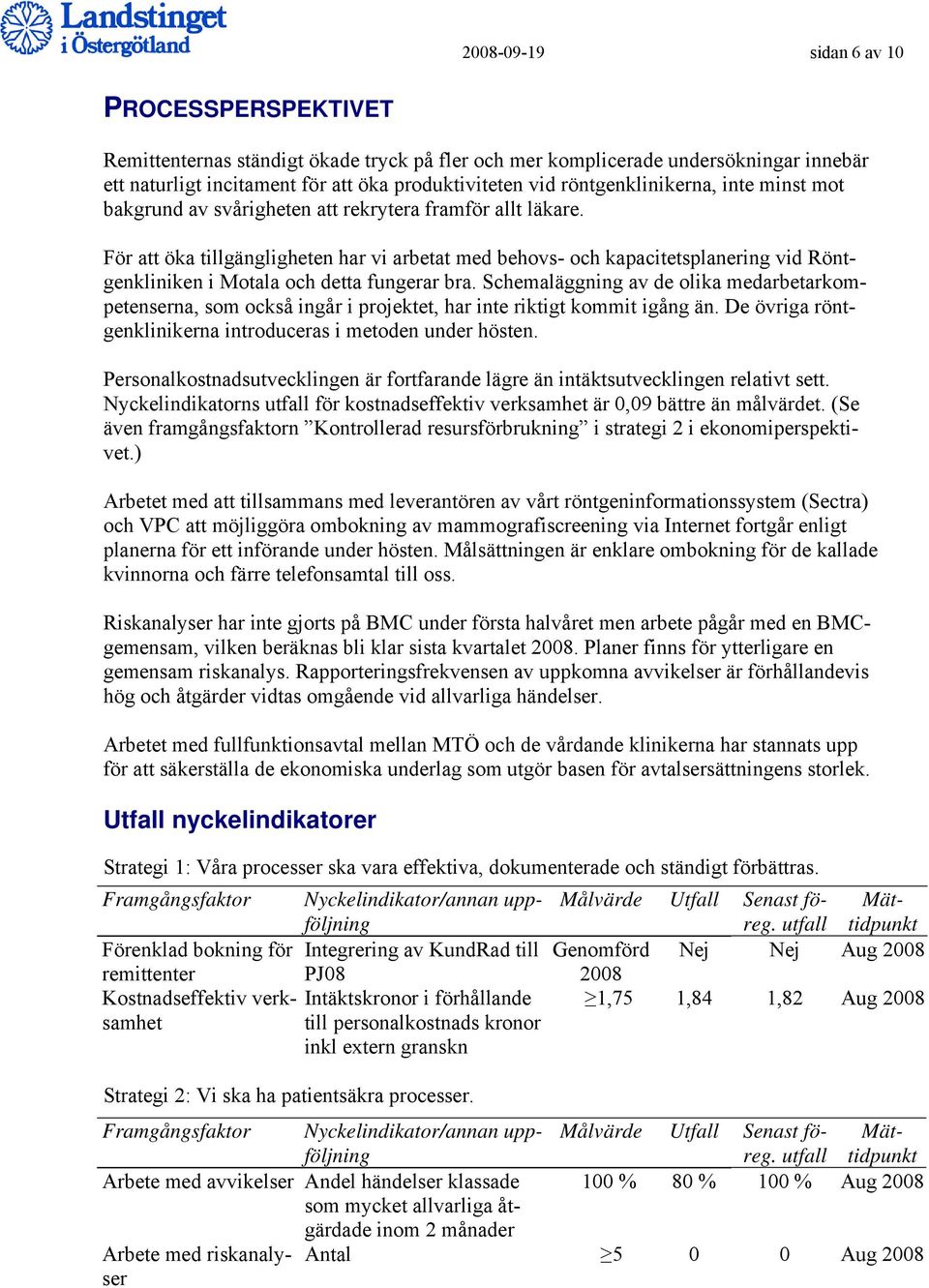 För att öka tillgängligheten har vi arbetat med behovs- och kapacitetsplanering vid Röntgenkliniken i Motala och detta fungerar bra.