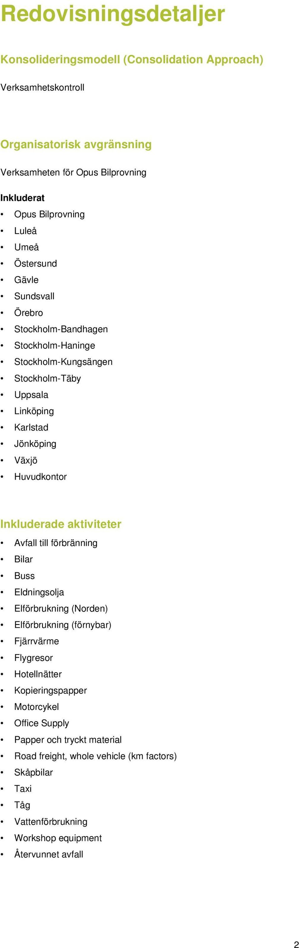 Växjö Huvudkontor Inkluderade aktiviteter Avfall till förbränning Bilar Buss Eldningsolja Elförbrukning (Norden) Elförbrukning (förnybar) Fjärrvärme Flygresor Hotellnätter