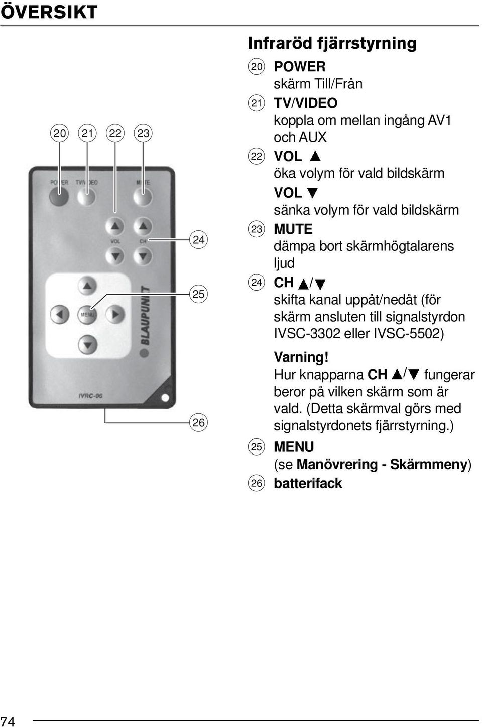 uppåt/nedåt (för skärm ansluten till signalstyrdon IVSC-3302 eller IVSC-5502) J Varning!