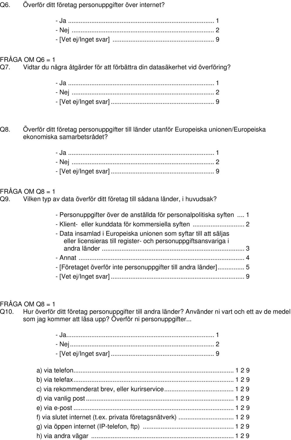 Vilken typ av data överför ditt företag till sådana länder, i huvudsak? - Personuppgifter över de anställda för personalpolitiska syften... 1 - Klient- eller kunddata för kommersiella syften.