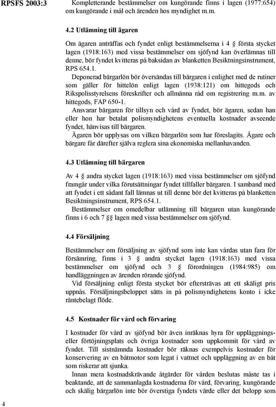 baksidan av blanketten Besiktningsinstrument, RPS 654.1.