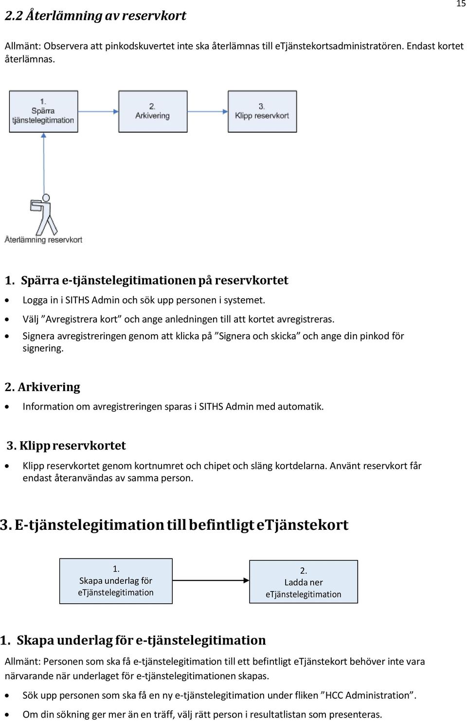 Arkivering Information om avregistreringen sparas i SITHS Admin med automatik. 3. Klipp reservkortet Klipp reservkortet genom kortnumret och chipet och släng kortdelarna.