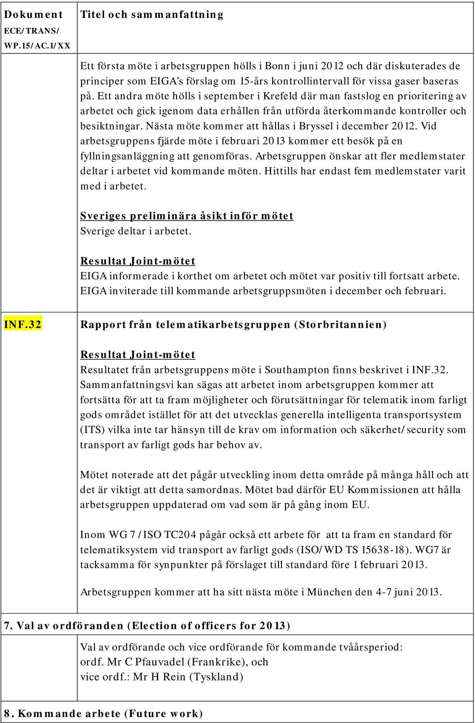 Nästa möte kommer att hållas i Bryssel i december 2012. Vid arbetsgruppens fjärde möte i februari 2013 kommer ett besök på en fyllningsanläggning att genomföras.