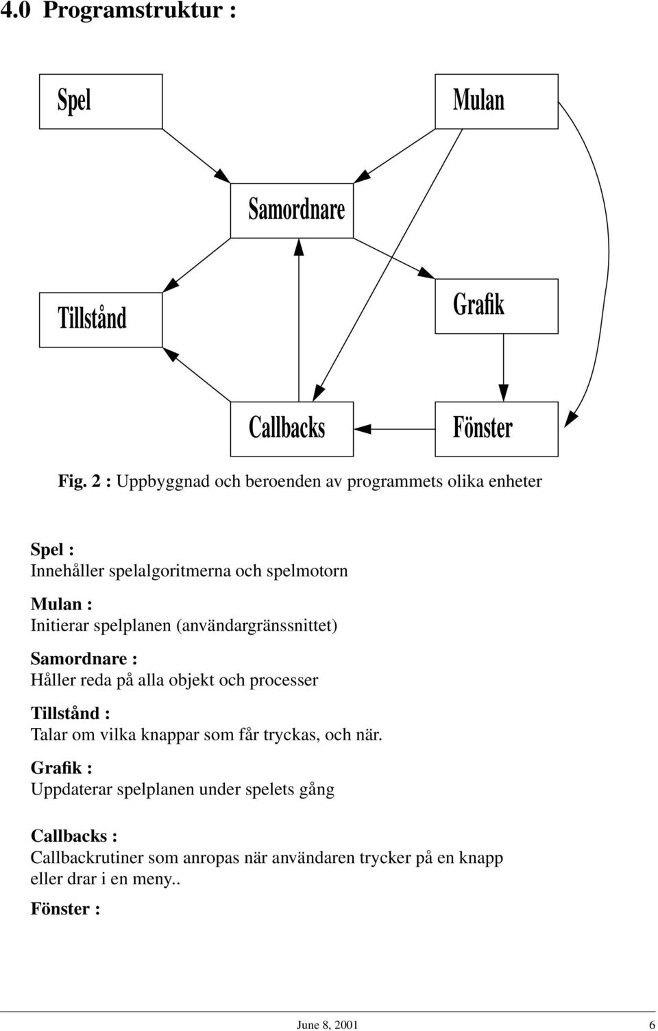 spelplanen (användargränssnittet) Samordnare : Håller reda på alla objekt och processer Tillstånd : Talar om vilka knappar som får