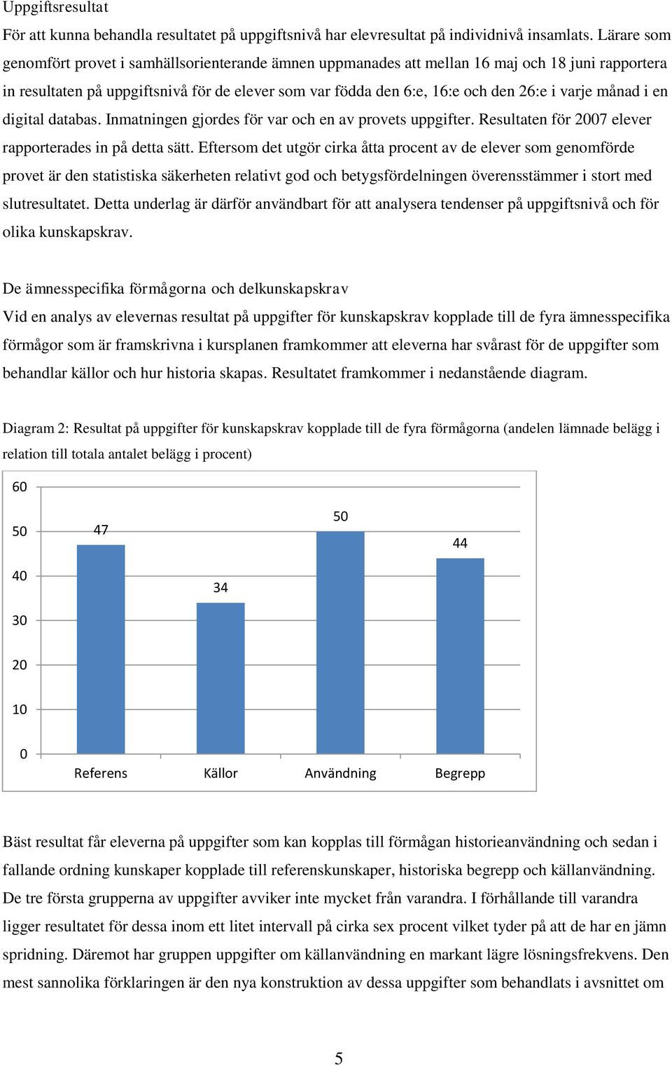 varje månad i en digital databas. Inmatningen gjordes för var och en av provets uppgifter. Resultaten för 2007 elever rapporterades in på detta sätt.