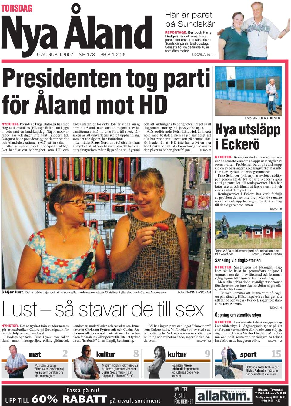 Presidenten tog parti för Åland mot HD