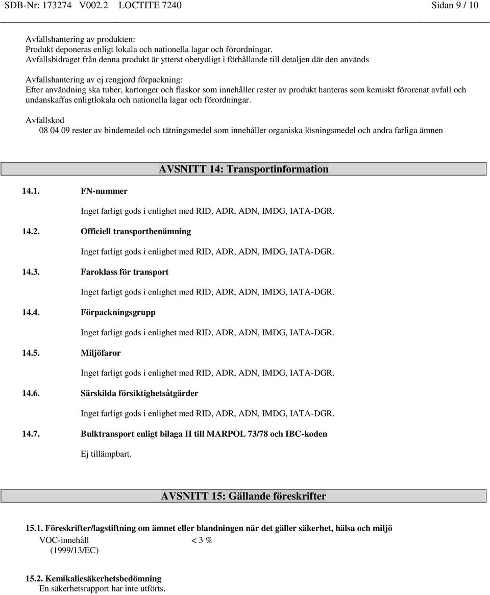 innehåller rester av produkt hanteras som kemiskt förorenat avfall och undanskaffas enligtlokala och nationella lagar och förordningar.