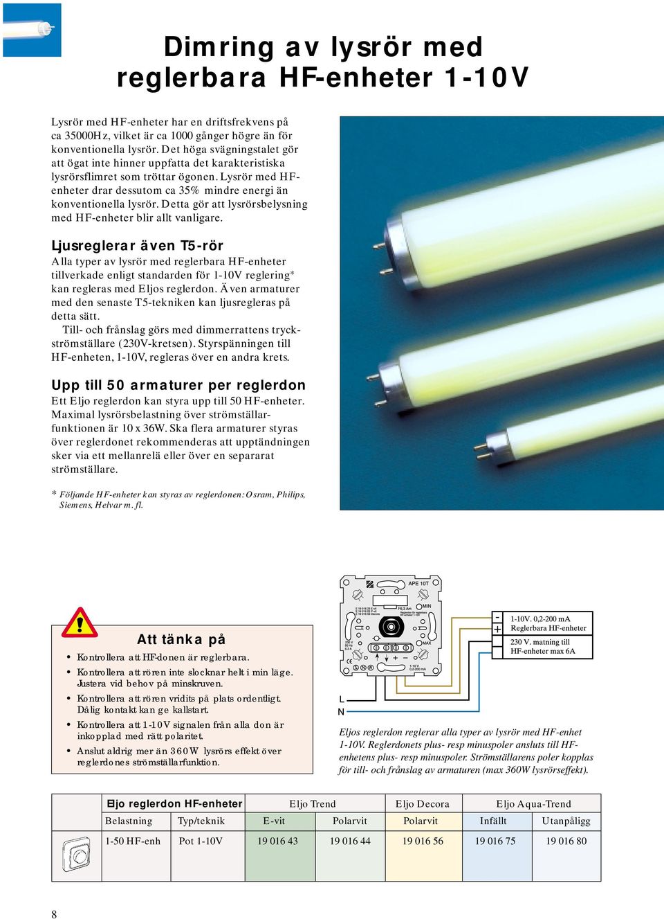 Detta gör att lysrörsbelysning med HF-enheter blir allt vanligare.