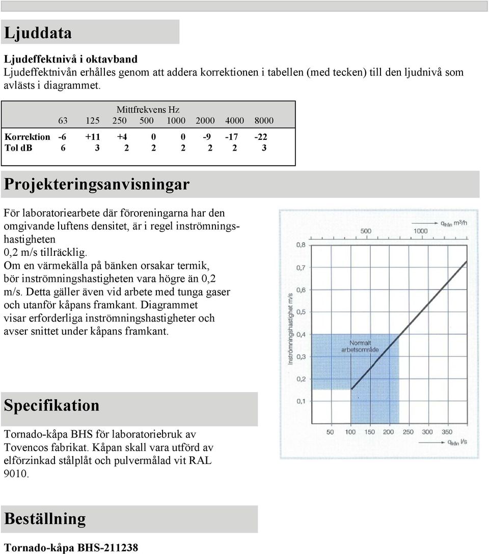densitet, är i regel inströmningshastigheten 0,2 m/s tillräcklig. Om en värmekälla på bänken orsakar termik, bör inströmningshastigheten vara högre än 0,2 m/s.