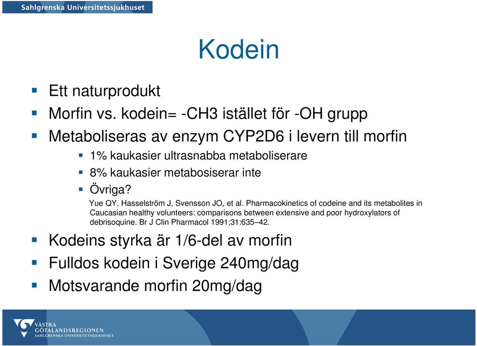 kaukasier metabosiserar inte Övriga? Yue QY, Hasselström J, Svensson JO, et al.