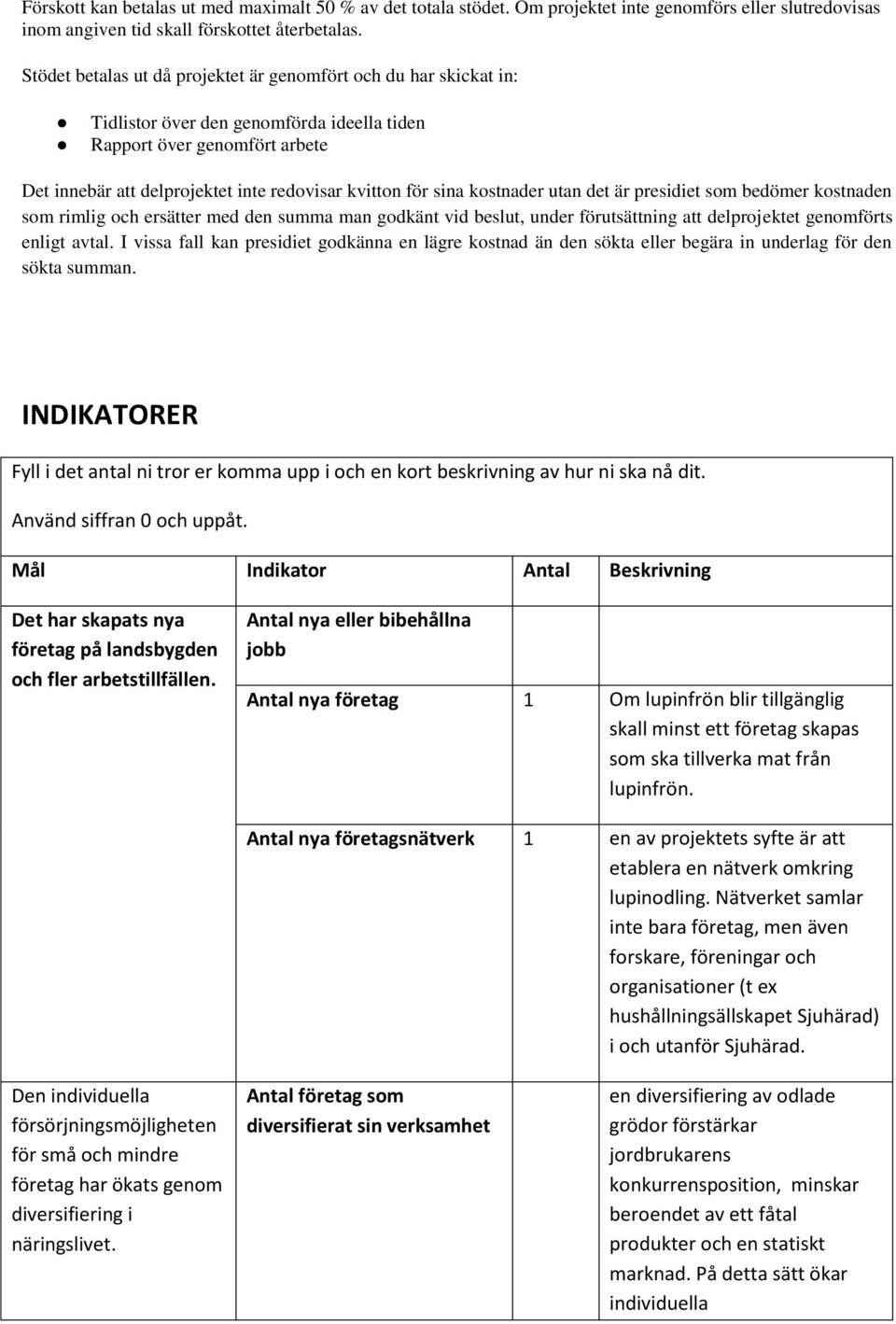 sina kostnader utan det är presidiet som bedömer kostnaden som rimlig och ersätter med den summa man godkänt vid beslut, under förutsättning att delprojektet genomförts enligt avtal.