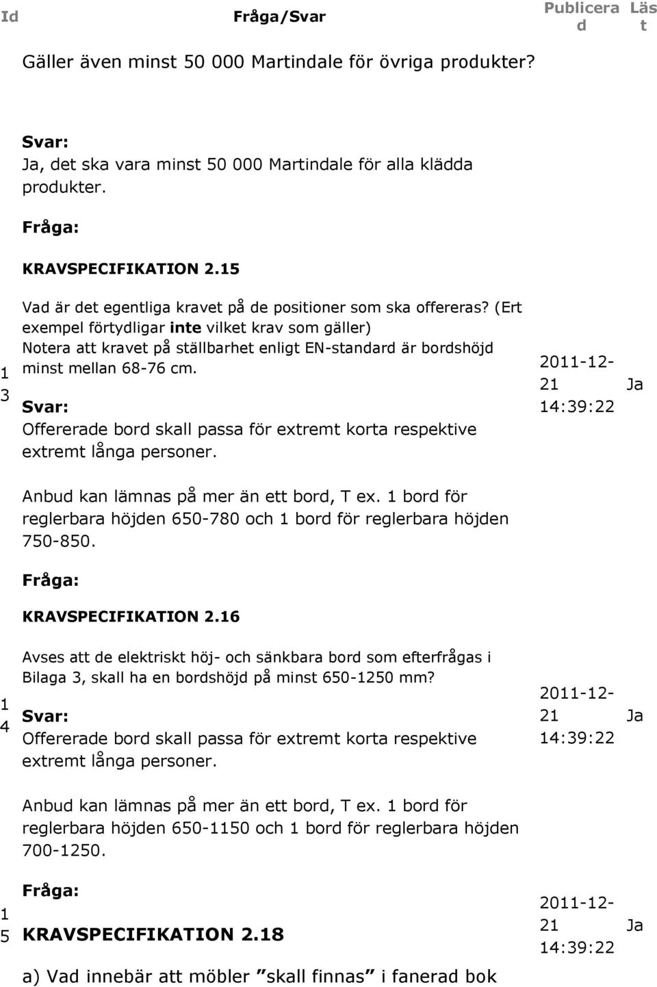 4:9: Anbu kan lämnas på mer än e bor, T ex. bor för reglerbara höjen 650-780 och bor för reglerbara höjen 750-850. KRAVSPECIFIKATION.