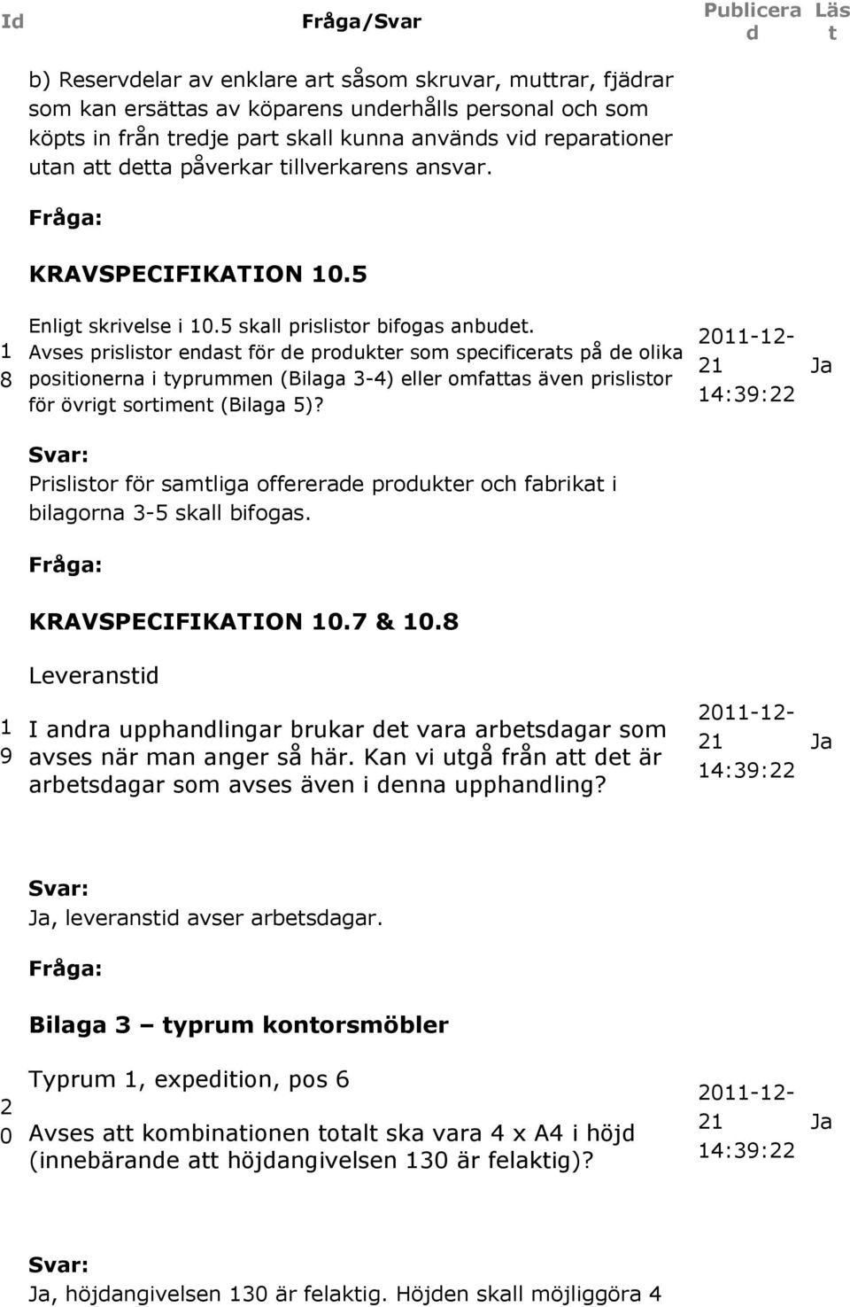 Avses prislisor enas för e prouker som specificeras på e olika posiionerna i yprummen (Bilaga -4) eller omfaas även prislisor för övrig sorimen (Bilaga 5)?