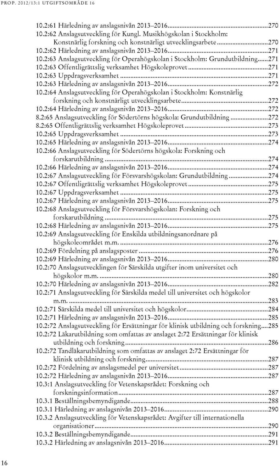 .. 7 10.:6 Anslagsutveckling för Operahögskolan i Stockholm: Konstnärlig forskning och konstnärligt utvecklingsarbete... 7 10.:6 Härledning av anslagsnivån 01 016... 7 8.