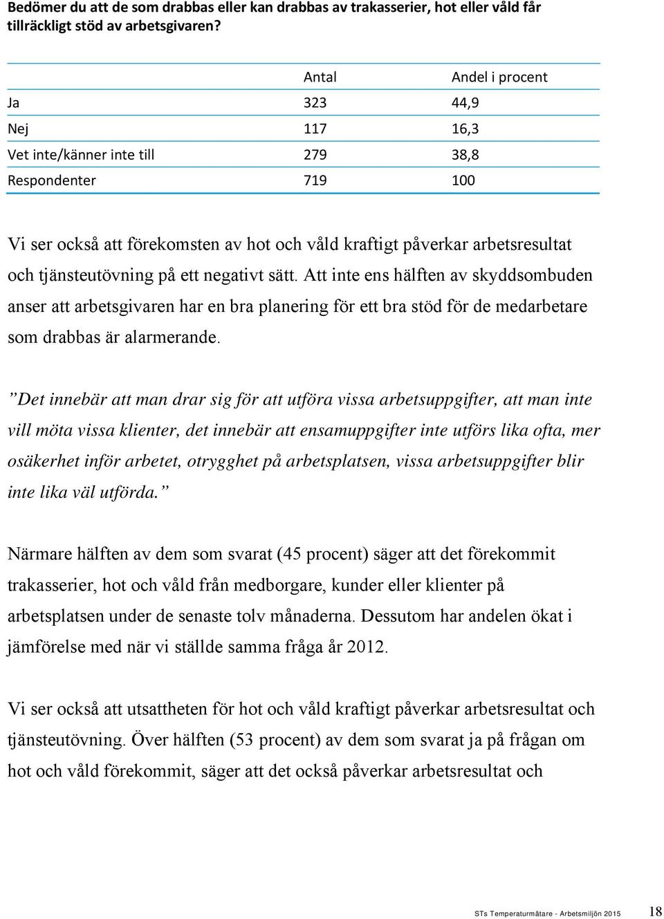 ett negativt sätt. Att inte ens hälften av skyddsombuden anser att arbetsgivaren har en bra planering för ett bra stöd för de medarbetare som drabbas är alarmerande.