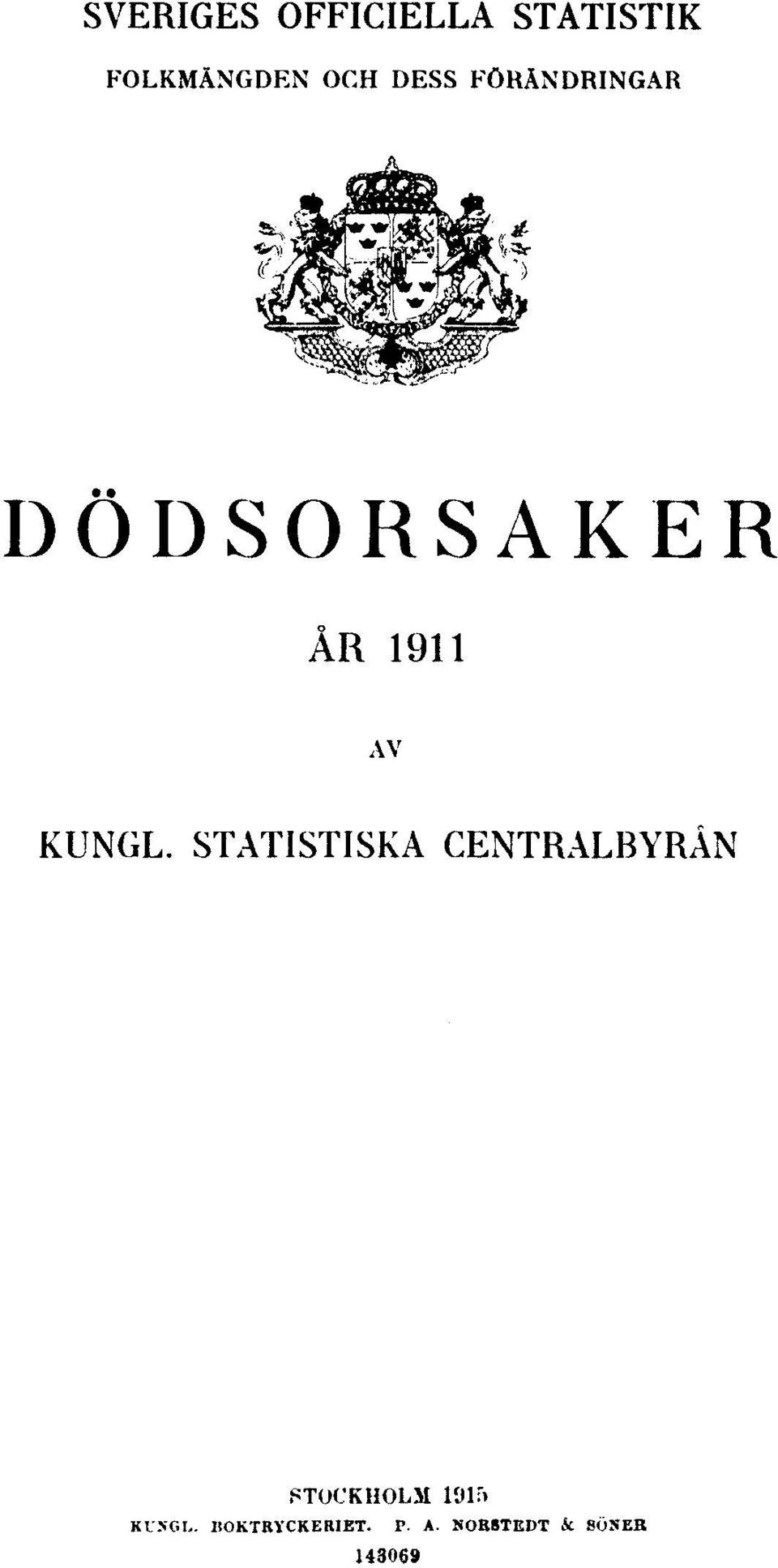 STATISTISKA CENTRALBYRÅN STOCKHOLM 1915 KUNGL.