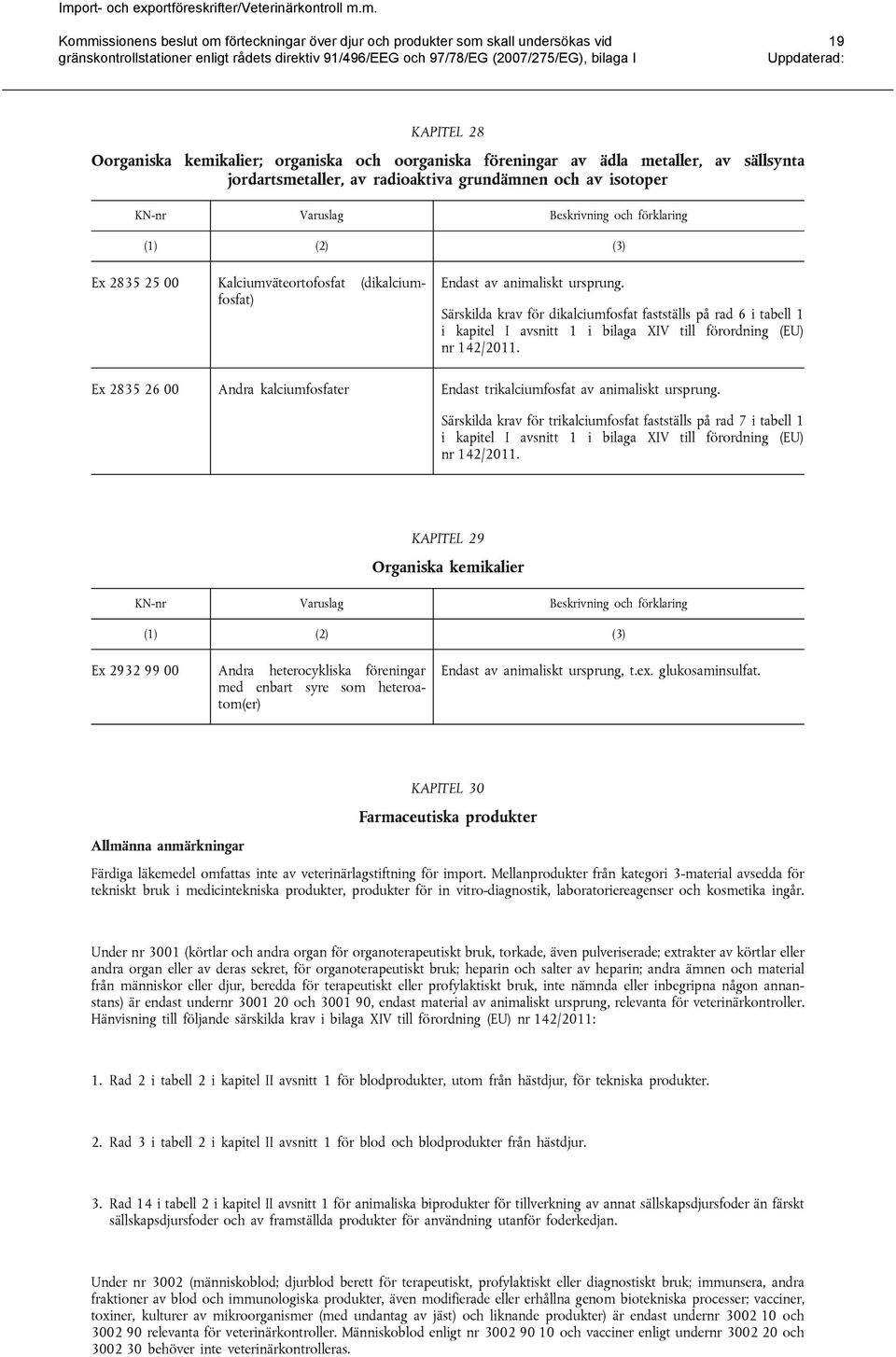 Särskilda krav för dikalciumfosfat fastställs på rad 6 i tabell 1 i kapitel I avsnitt 1 i bilaga XIV till förordning (EU) nr 142/2011.