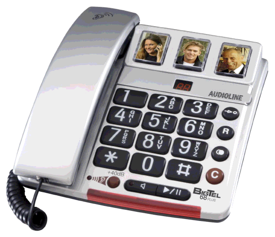 Rehabmodul AB Bruksanvisning BigTel 68 plus Sida 1 Bruksanvisning för BigTel 68 plus Seniortelefon med 3 bildsnabbval och