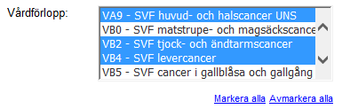 202 Sammanställning med antalsuppgifter - val och beskrivning 1. Rapporten startar med uppgifter för innevarande år, alla vårdförlopp och alla sjukhus 2.