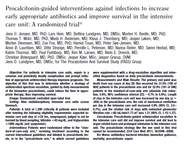 RCT: Procalcitonin-guided antimicrobial chemotherapy in the intensive