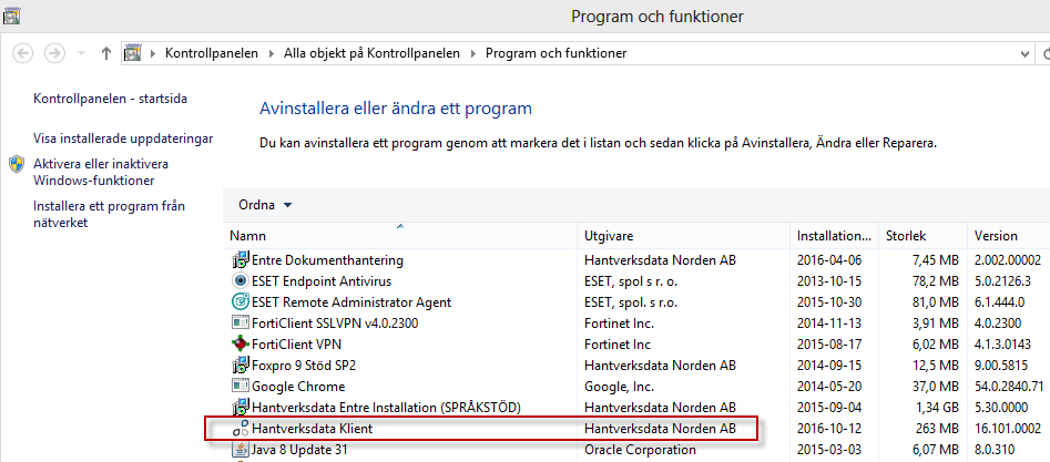 Klientinstallationen misslyckades. Om det skulle hända att klient-installationen misslyckas ska man följa instruktionerna nedan. 1. Hämta en ny klientfil på ftp://support.hantverksdata.