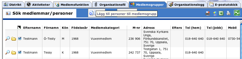 6 MEDLEMSGRUPPER Medlemsgrupper kan användas för att på olika sätt dela in medlemmar och personer i olika grupper för att underlätta arbetet. Du hittar denna funktion under fliken Medlemsgrupper.