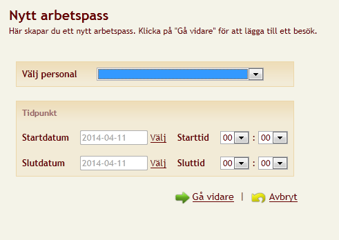 Skapa arbetspass -