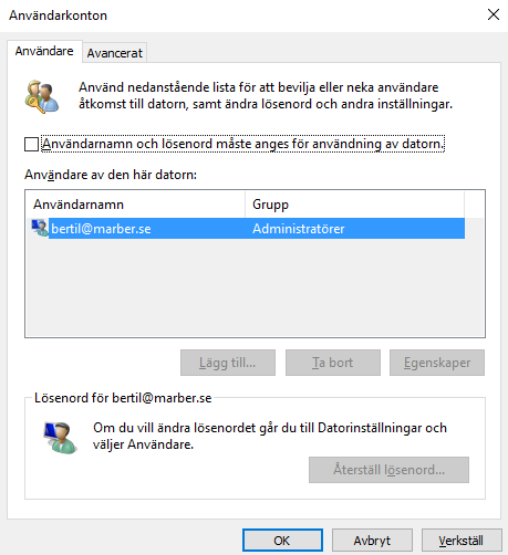I dialogrutan kör skriver du control userpasswords2 och tryck sedan på OK.