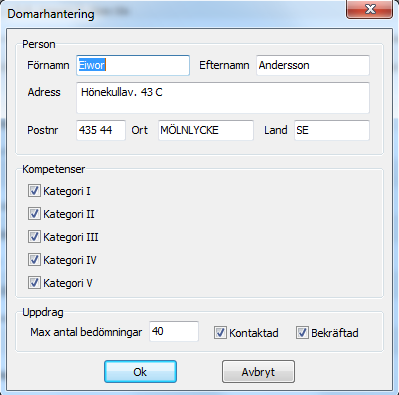 Fliken Domare Lägg upp domare I denna bild lägger man upp domare som ska döma på utställningen vilka kategorier de får döma (kattraserna är indelade i 5 olika kategorier).