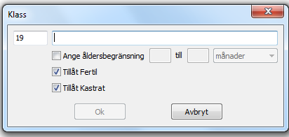 Man kan också trycka på ny och lägga till en egen klass om man av någon orsak vill ha en specialtävling till exempel snyggaste svansen så kan man här lägga till klass 19